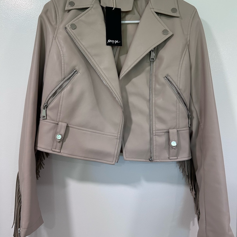 Nasty Gal Taupe Fringe Moto Jacket - Women's